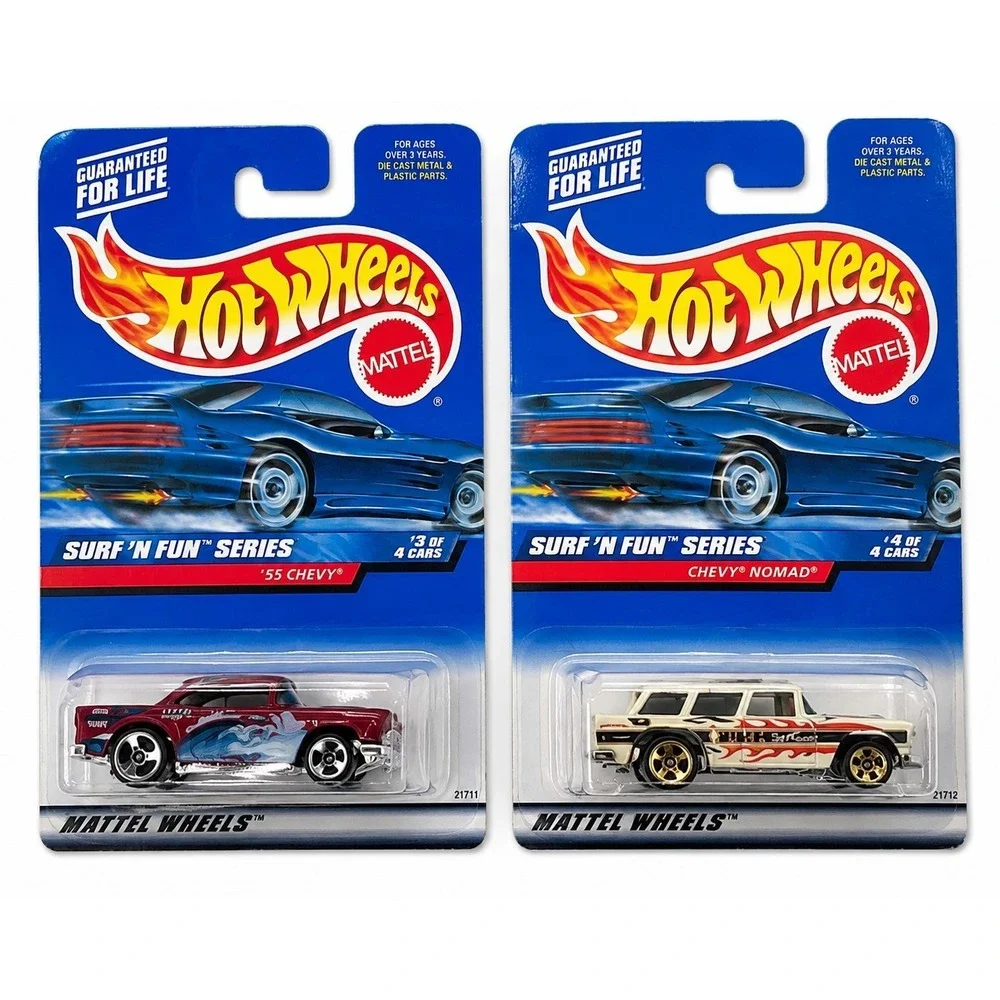 1998 Hot Wheels Surf 'N Fun Series Lot of 2 '55 Chevy & Chevy Nomad Blue Card